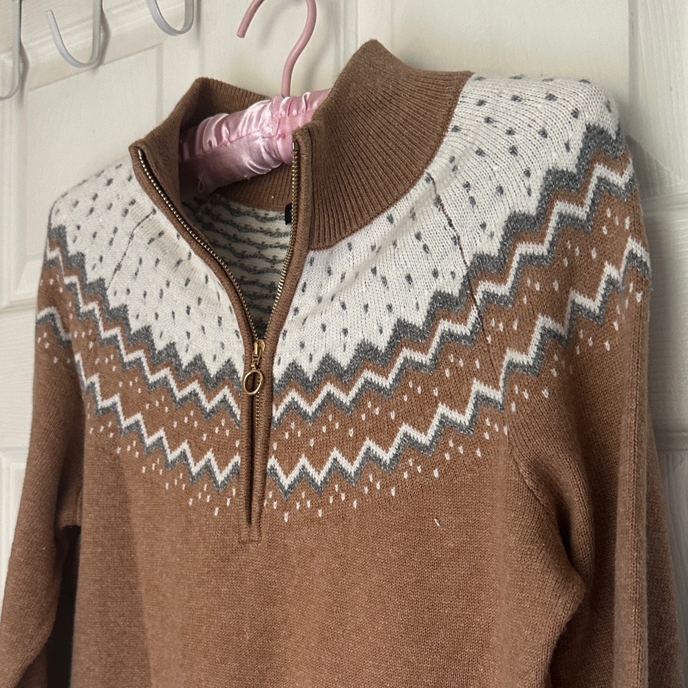 Talbots Brown and White Long Sleeve Dress